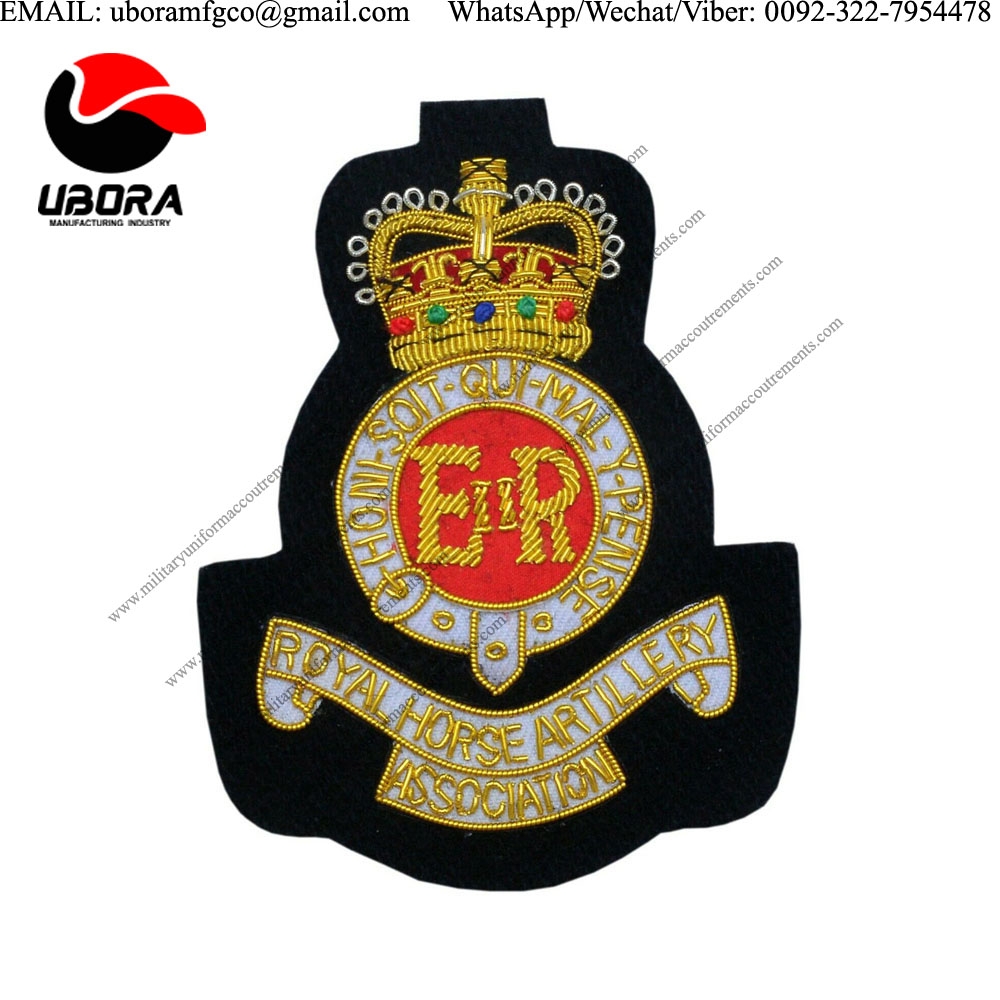 (RHA) Royal Horse Artillery Bullion Wire Hand Made Embroidery Blazer Badge Supplier of Custom made  