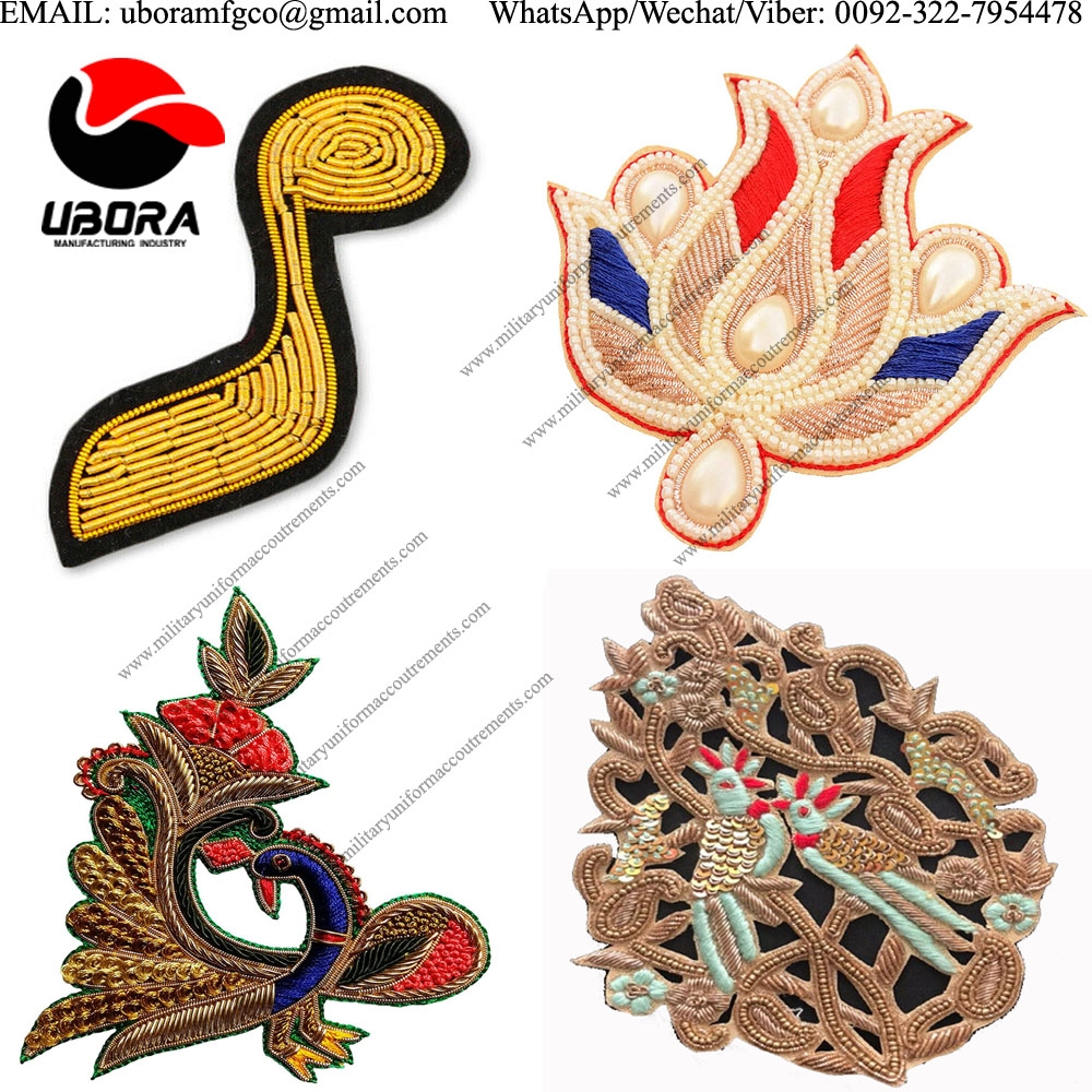BULLION WIRE Lotus Red and Blue Thread and Zardosi Work Patches,Motifs,Embroidered  BULLION Badges