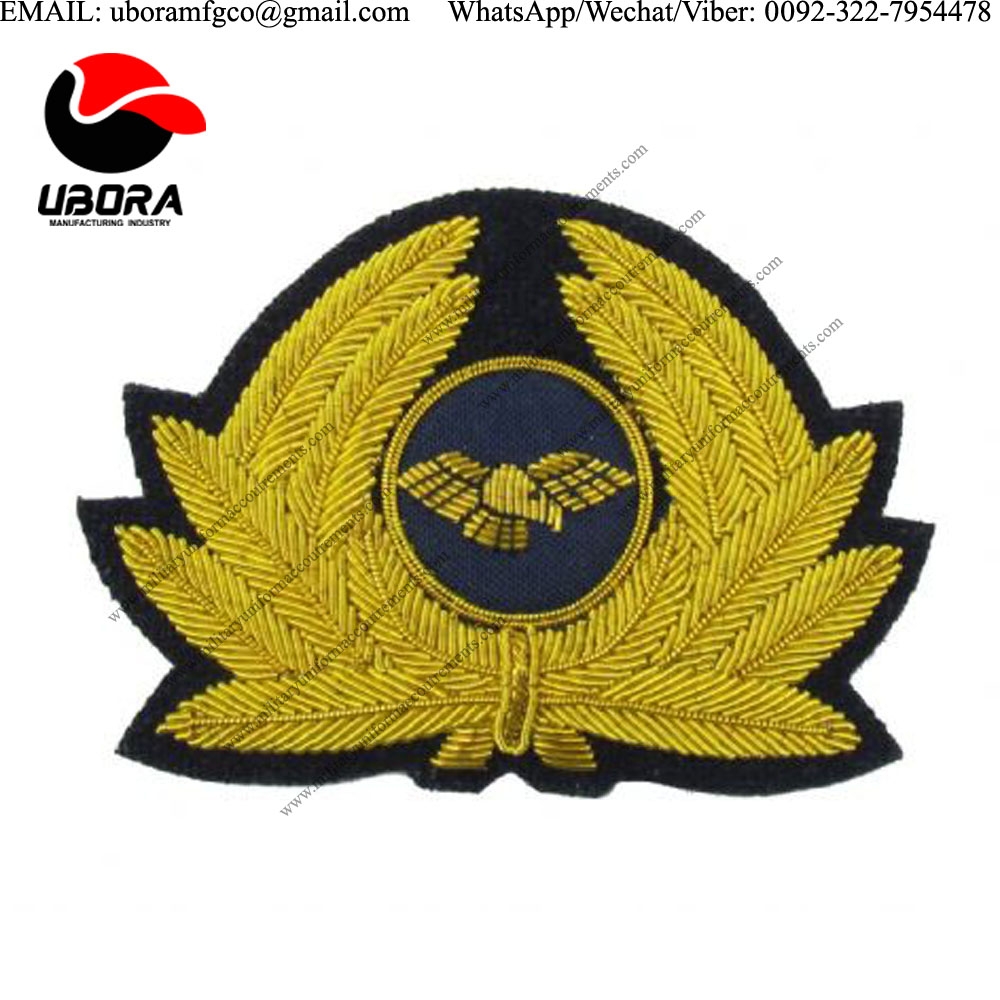 Blazer patch pilot badge for cap generic badge airline cap badge gold Hand Embroiderd Bullion Wire 