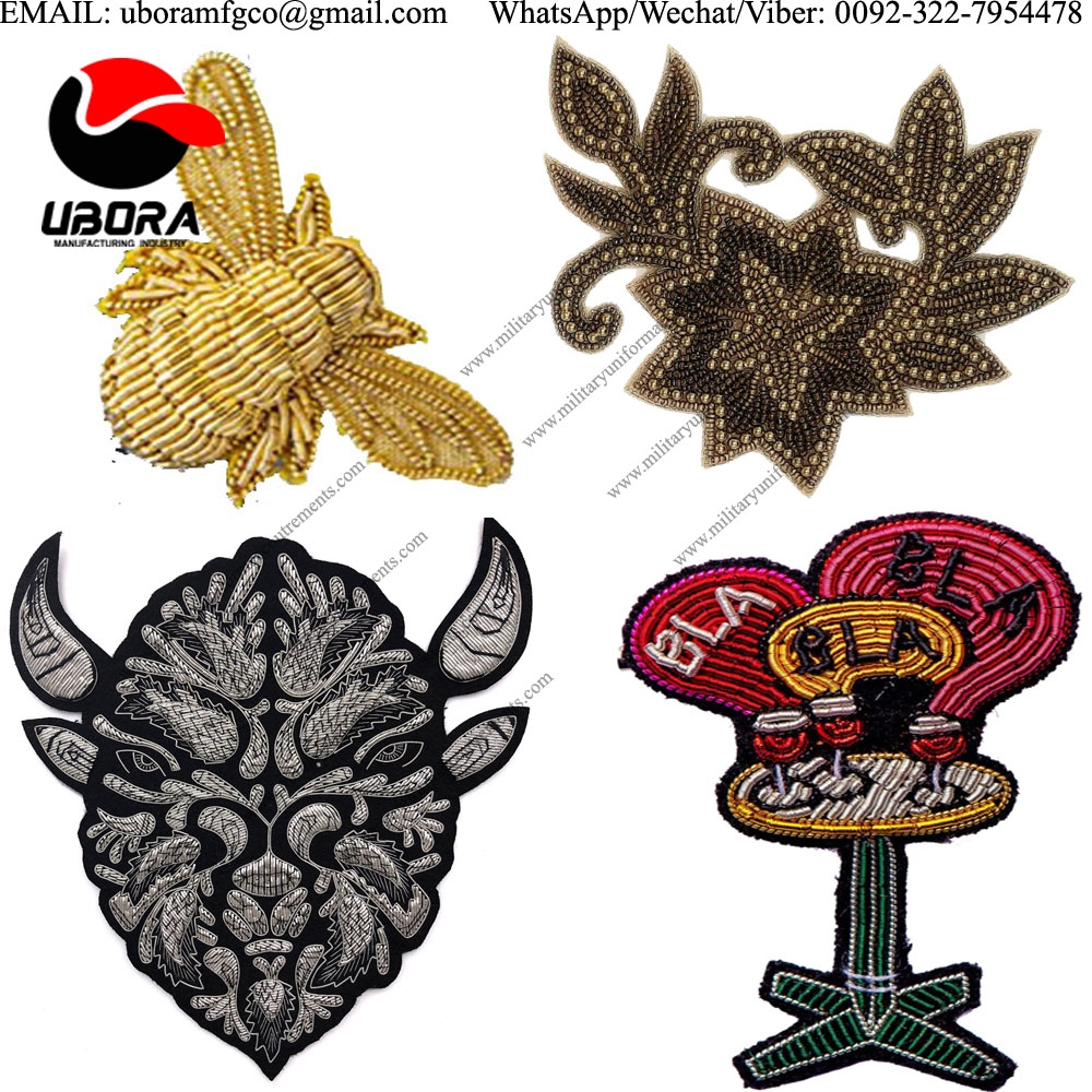 Bullion wire bee gold BISON bla brooch hand embroidery brooch badges Bullion wire fashion jacket 