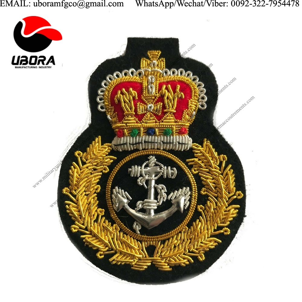 military insignia Royal Navy QC Crown & Anchor Military Blazer Badge Wire Bullion Badge embroidery 