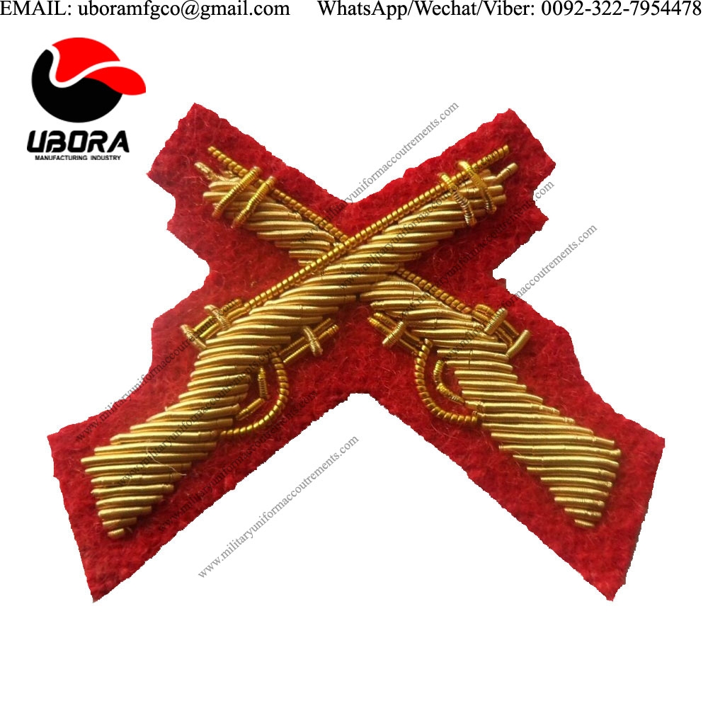 Custom Skill at Arms Mess Dress Badge, Cross Rifles, Crossed, Sleeve, Red, Black, Gold WIRE BADGE