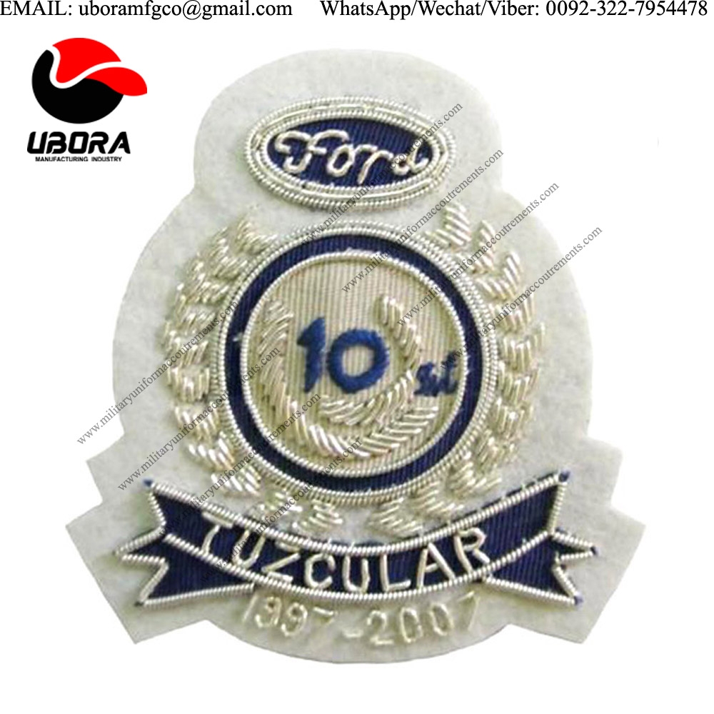 high quality badge Handmade Bullion Patch Embroidered Badge Emblem embroidery bullion wire badges