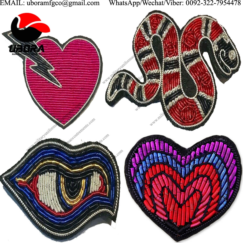 HAND EMBROIDERED  HEART, SNAKE, EYES,HEART COLOR WIRES FASHION EYE BROOCHES WITH SAFETY PIN 