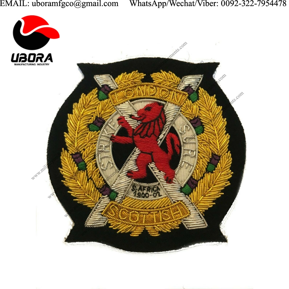 sew on badge London Scottish Regiment Military Blazer Badge Bullion Badge Bullion wire indian hand 