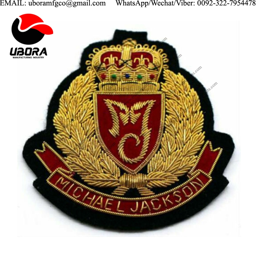 military badge MICHAEL JACKSON GOLD BULLION HAND EMBROIDERED BLAZER FASHION BADGE  emblem, Customer 