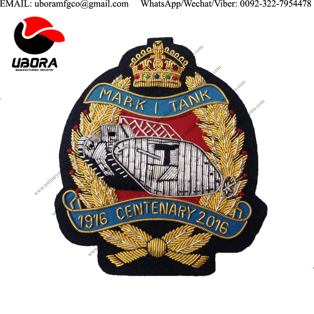 sew on badge Mark 1 Tank Badge Patch 1916 2016 Centenary Gold and Silver Bullion thread WW1 