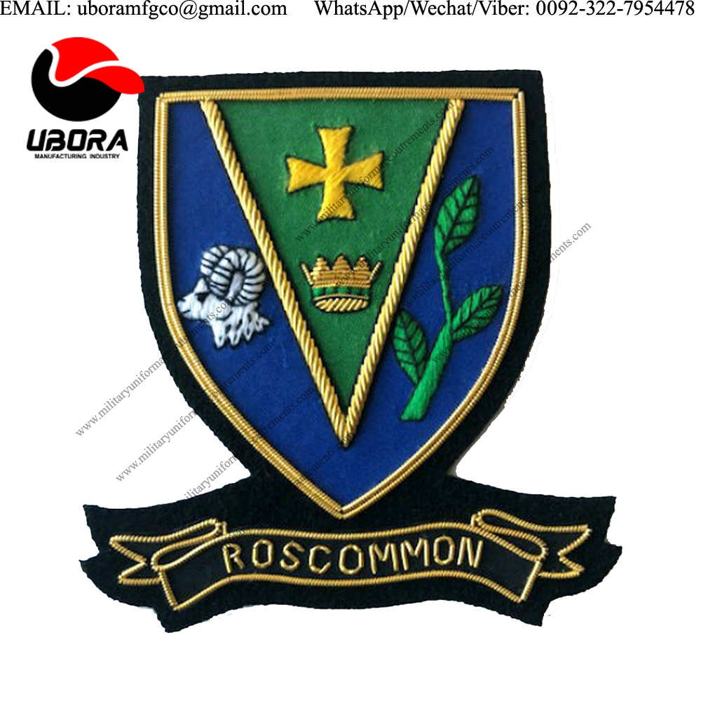 Military Uniform emblem HAND EMBROIDERED IRISH COUNTY ROSCOMMON COLLECTORS HERITAGE ITEM badges