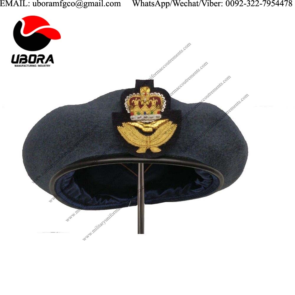 RAF Officers Beret & Badge Royal Air Force, Military, Leather, Silk Small Crown bullion wire 