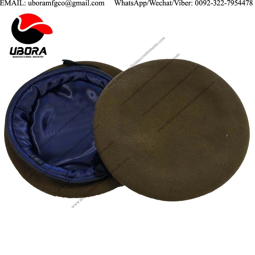 Royal Anglian bullion wire Khaki Beret & Patch & Badge, Army Military, Silk Lined Small Crown Peak 
