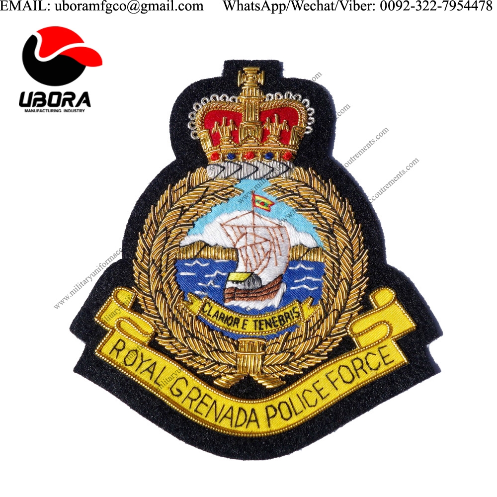 military uniform accoutrements Royal Grenada Police Force Badge Bullion wire Blazer Badges, Army 