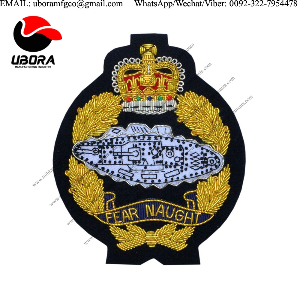 military insignia Royal Tank Regiment Regimental Blazer Badge Bullion Wire Hand Made Embroidery 