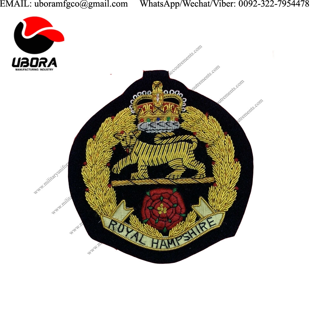Uniform Blazer Badges ROYAL HAMPSHIRE REGIMENT BLAZER BADGE HAND EMBROIDERED BULLION AND WIRE BADGE 