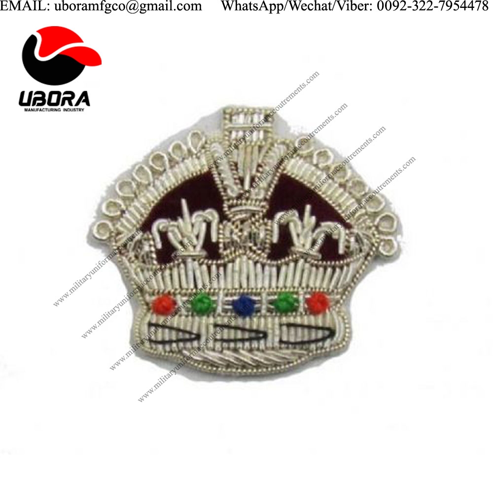 hand embroidered badge crown king s crown silver high quality Maker of Customized Bullion wire patch