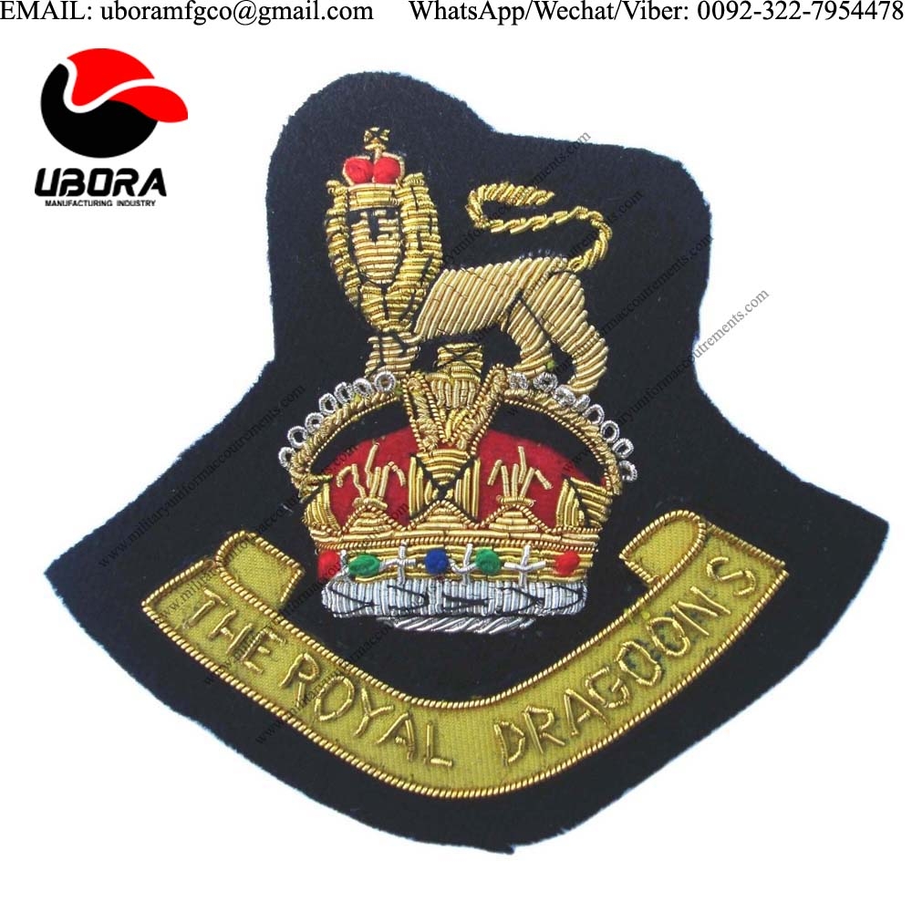 Blazer Badge Wire Bullion embroidery emblem,1st Royal Dragoons badge Customized Bullion wire brooch