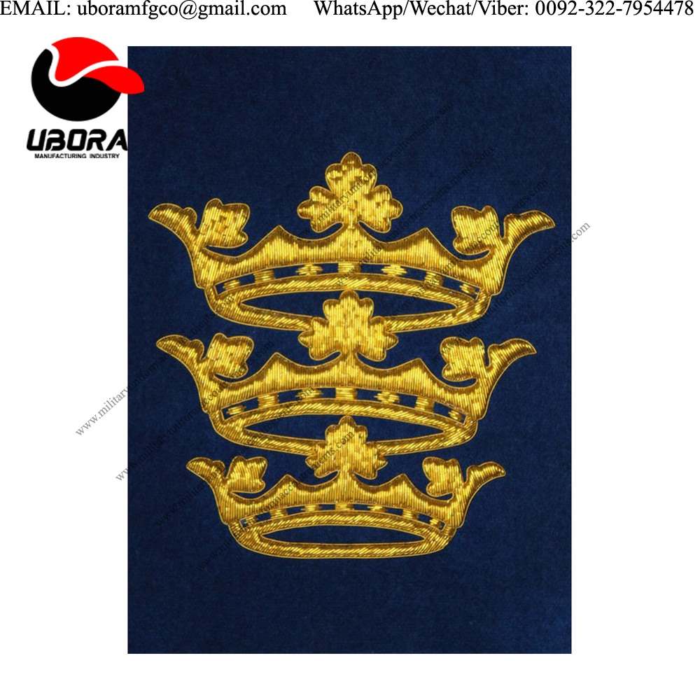 Military Uniform emblem Gold Bullion Wire Embroidered Blazer Military Uniform Badge  Custom Silver 
