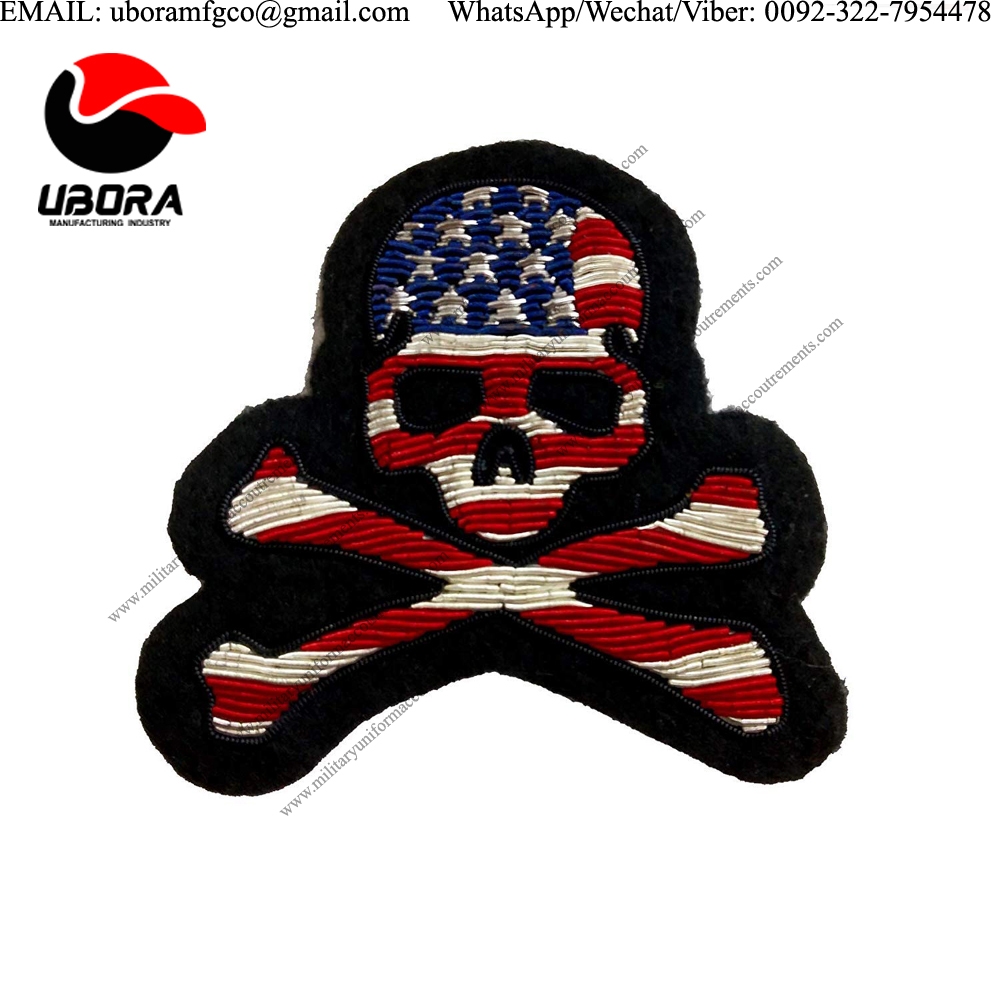 Military Uniform emblem Hand Embroidered Biker Patch American Muscle Skull  3D Sew On Patches 