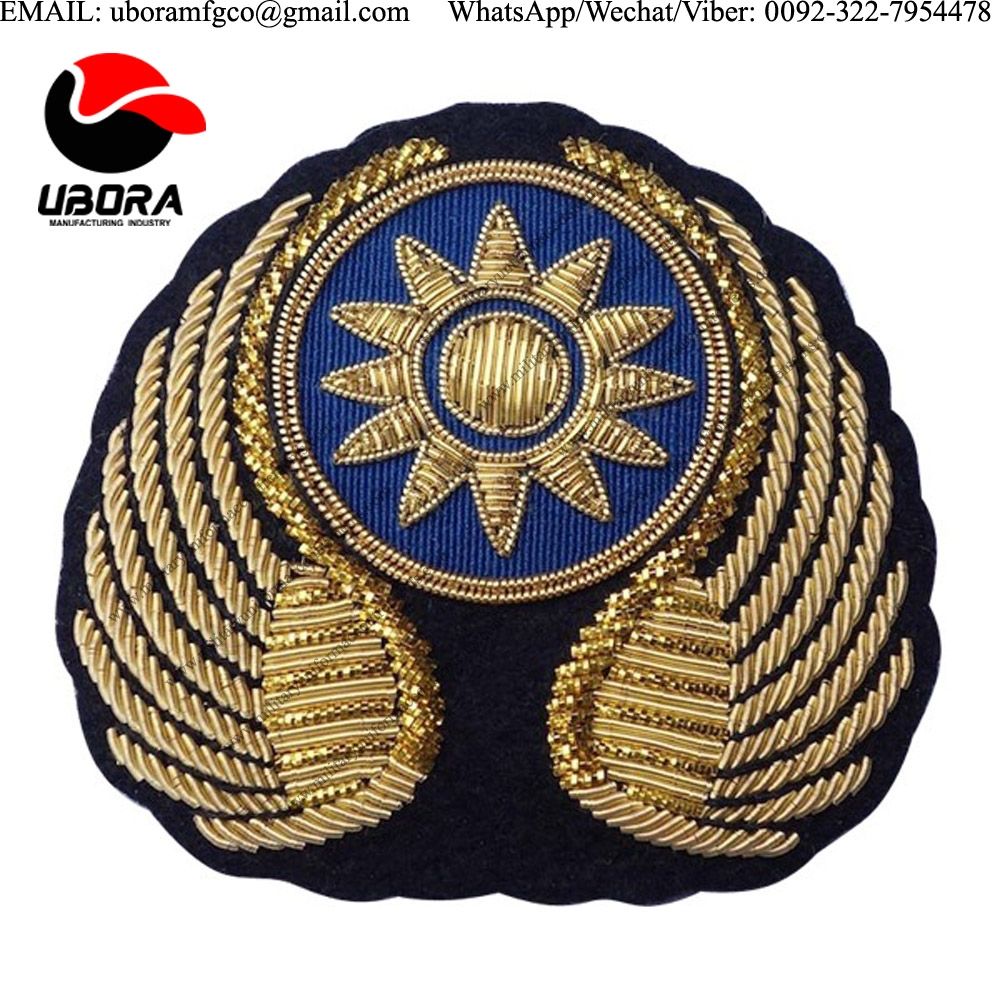 custom made Gold Embroidery Bullion Wire Fabric Badges For Military Bullion wire insignia