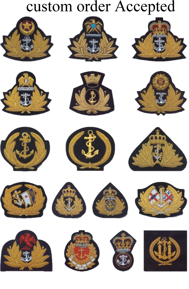 Supplier of hand embroidery bullion wire naval cap badges,patches,crests,navy
