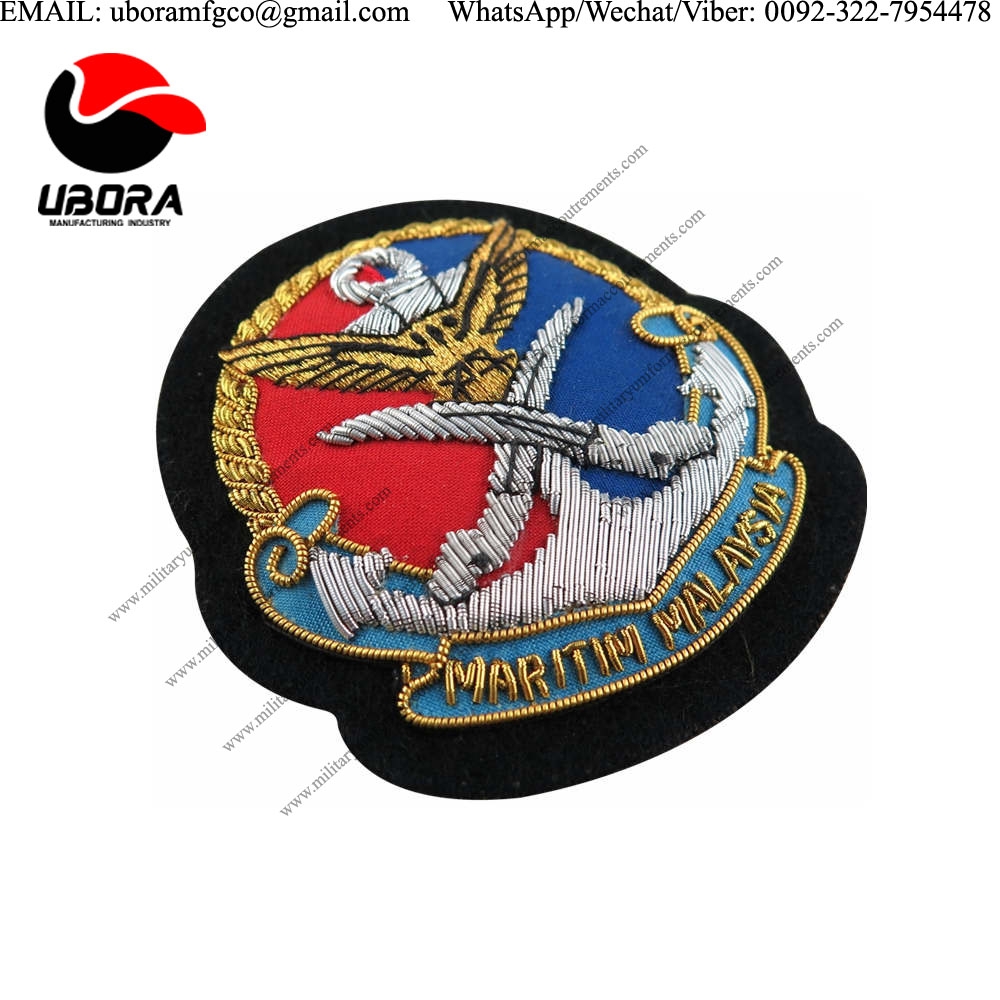 handmade badge Bullion Wire Embroidery Badges  Navy officer cap badges, Merchant Navy blazer badges 
