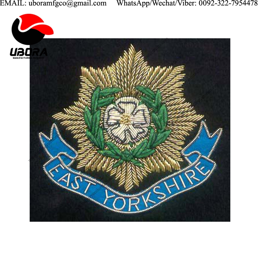 high quality badge Hand Embroidery Bullion Wire East Yorkshire Regimental Badges emblem, crests