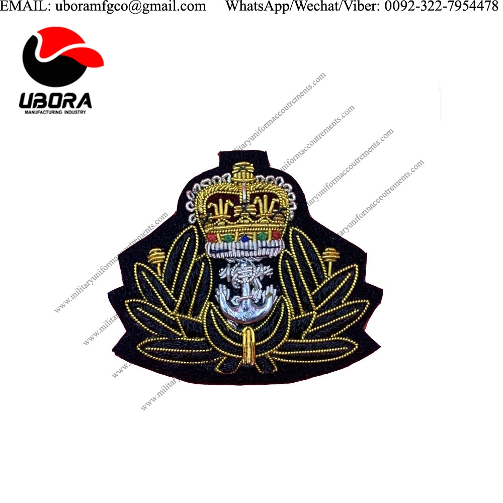 military insignia ROYAL NAVY CHAPLAINS QUEENS CROWN HAND EMBROIDERED WITH BULLION WIRE CAP BADGE 