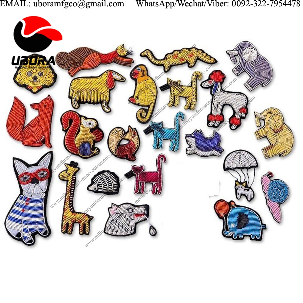 DIY New 3D Hand embroidery badges Animal,fox,Monkey,Dinosaur Embroidered metal wire applique