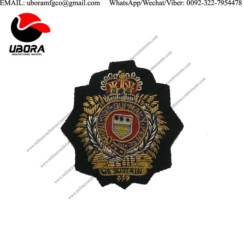 HandMade Embroider RLC Officers Beret Badge, Royal Logistics Corps, Cap, Headwer, Embroidered wire 