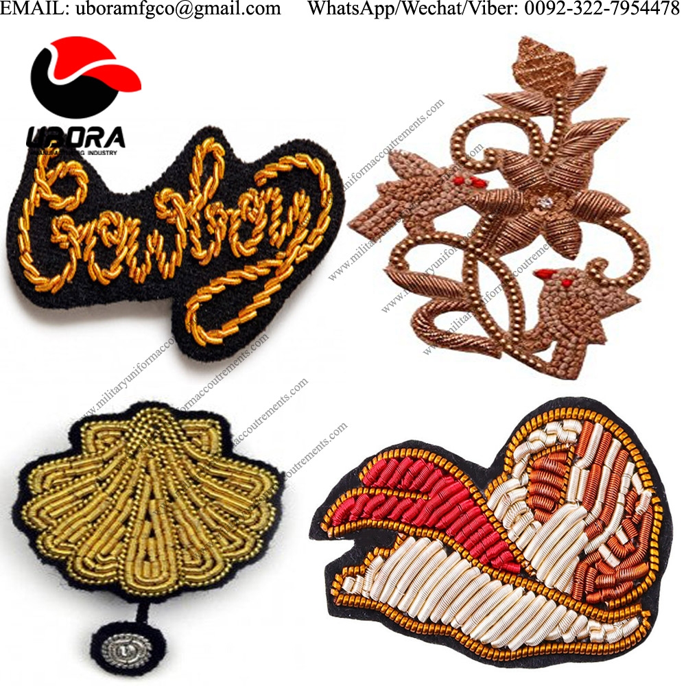 Bullion wire Cowboy brooch gold work Supplier Custom Hand Embroidery India Bullion Silk Patch 