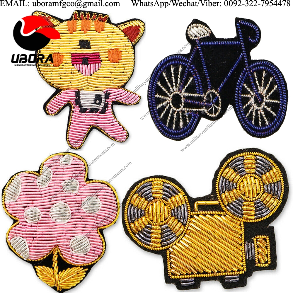 Bullion wire cartoon ,cycle, flower, mini brooch Hand Embroidery Brooch Badges Fashionable Design