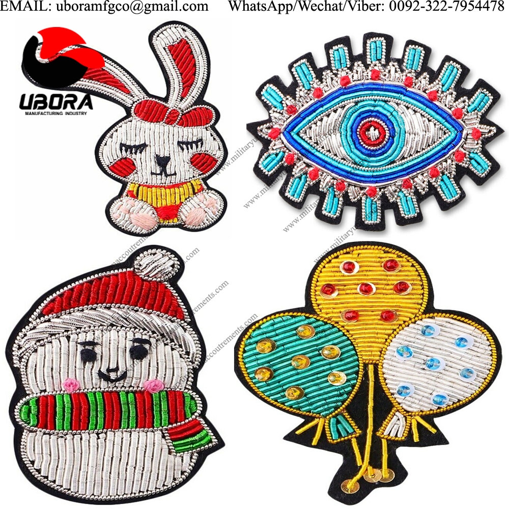 Bullion wire mini cartoon,snowman, balloon,Indian silk embroidery brooch devil blue eyes clothes 