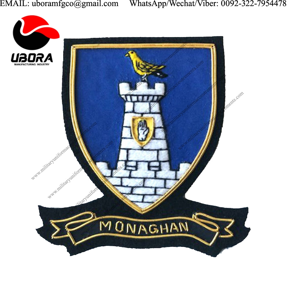 Military Uniform emblem HAND EMBROIDERED IRISH COUNTY MONAGHAN COLLECTORS HERITAGE ITEM bullion 