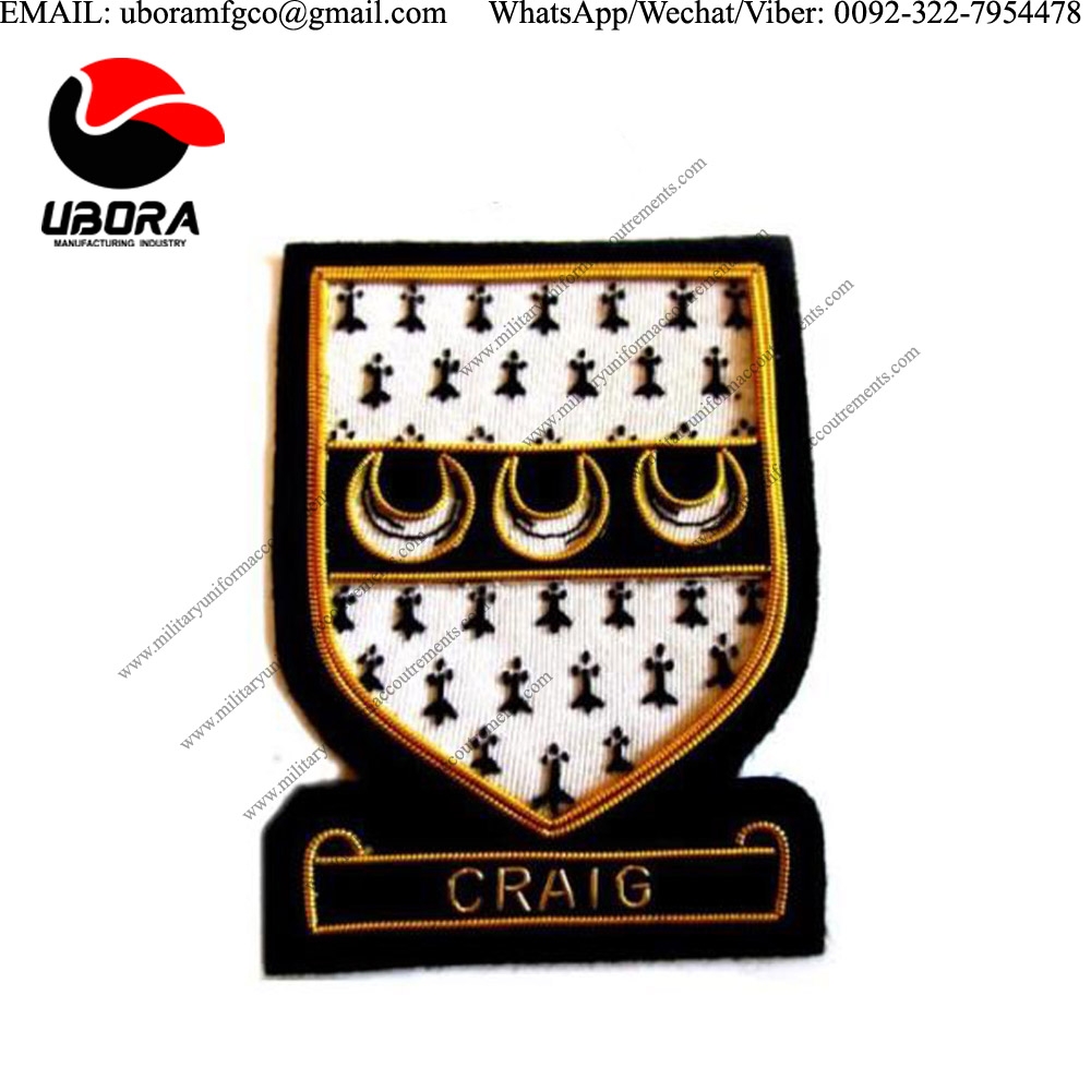 handmade badge CRAIG SCOTTISH CLAN NAME BADGE NEW HAND EMBROIDERED crest, Blazer Bullion Embroidered