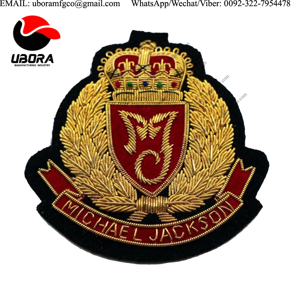 Embroidered Crest Badges Customized hand embroidery bullion wire badges Embroidered Crest Badges 
