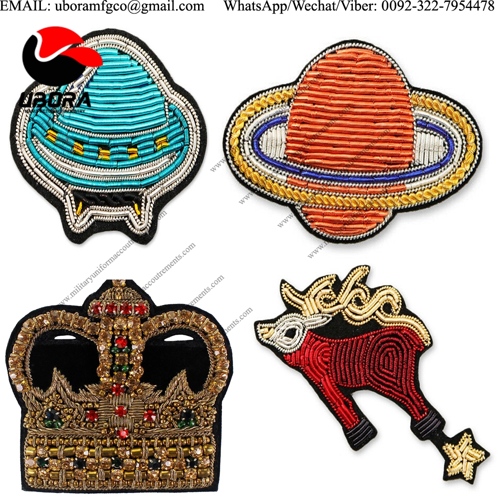 bullion wire custom Crown Indian Silk Badge Patches Beaded Crystal Decorated Applique Vintage 