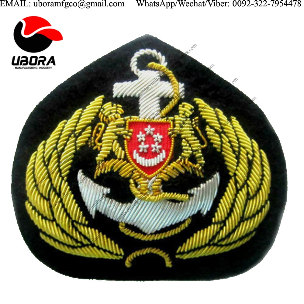 Custom SINGAPORE NAVY OFFICER HAT CAP BADGE NEW HAND EMBROIDERED bullion wire military 