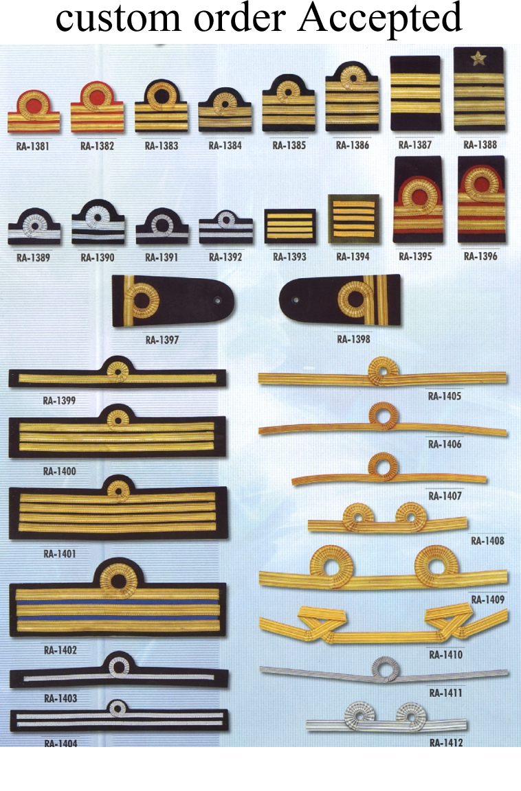 Custom made Military bullion Braid Sleeves & Shoulders rank slider,naval,navy,