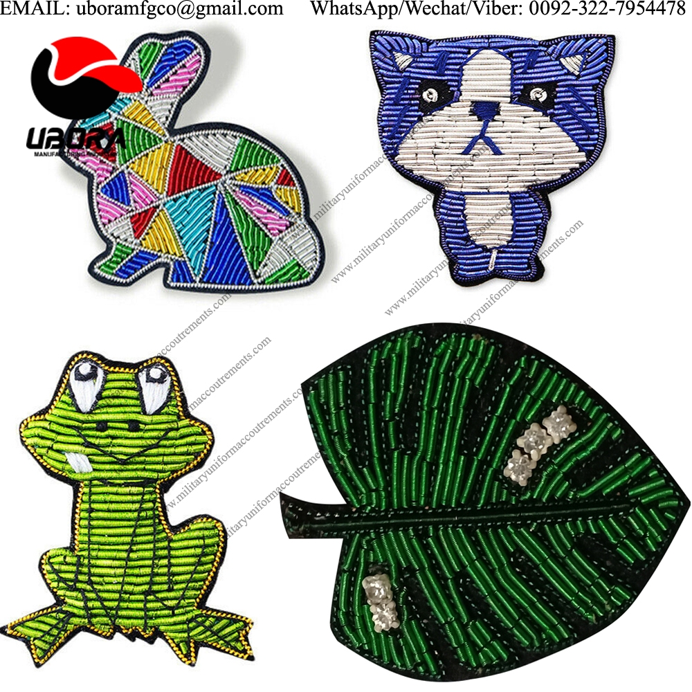 Fashion Bullion Wire Embroidery  Rabbit,Frog, frog, leaf Brooches  China Bullion Wire Hand Embroider