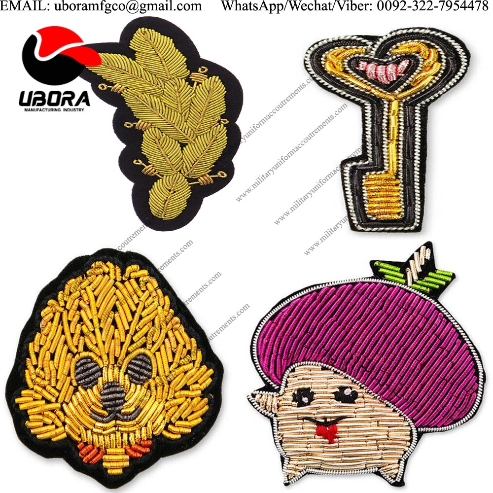 Fashion Gold Leaf ,key, bullion wire Embroidery DIY Accessories Cheap Sewing Patches Applique Badges