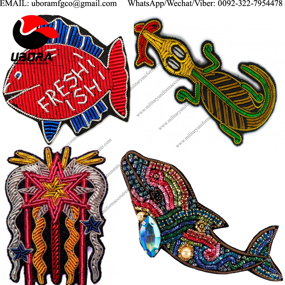 Fish,fishing crocodile ,fireworks,fish Bullion Wire Brooch  Hand Embroidery Bullion Wire Fish 