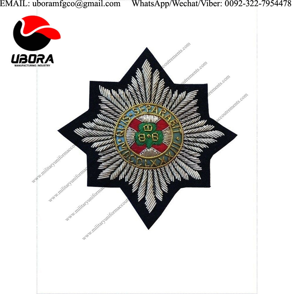 Pakistan supplier The Irish Guards Hand Embroidered Badge applique,Customized Bullion wire