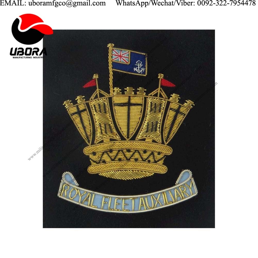 military motif Hand embroidery badges Royal Fleet Auxiliary Blazer Badge Scroll Below Crown Bullion 
