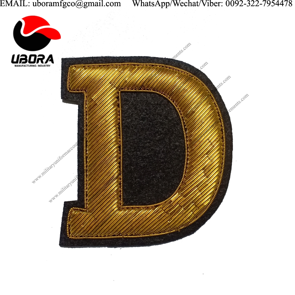 Hand embroidery bullion wire brooch letter D