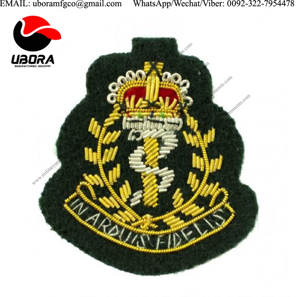 HandMade Embroider ramc officers beret cap badges. army bullion wire on green gold work, Bullion 