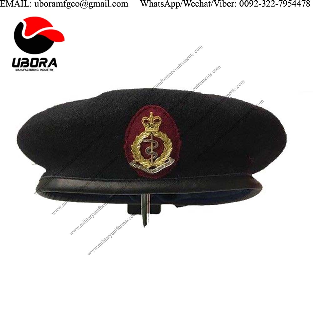 RAMC Blue Beret & Patch & Badge, Medical, Army, Military, Silk Wool, Small Crown bullion wire navy 