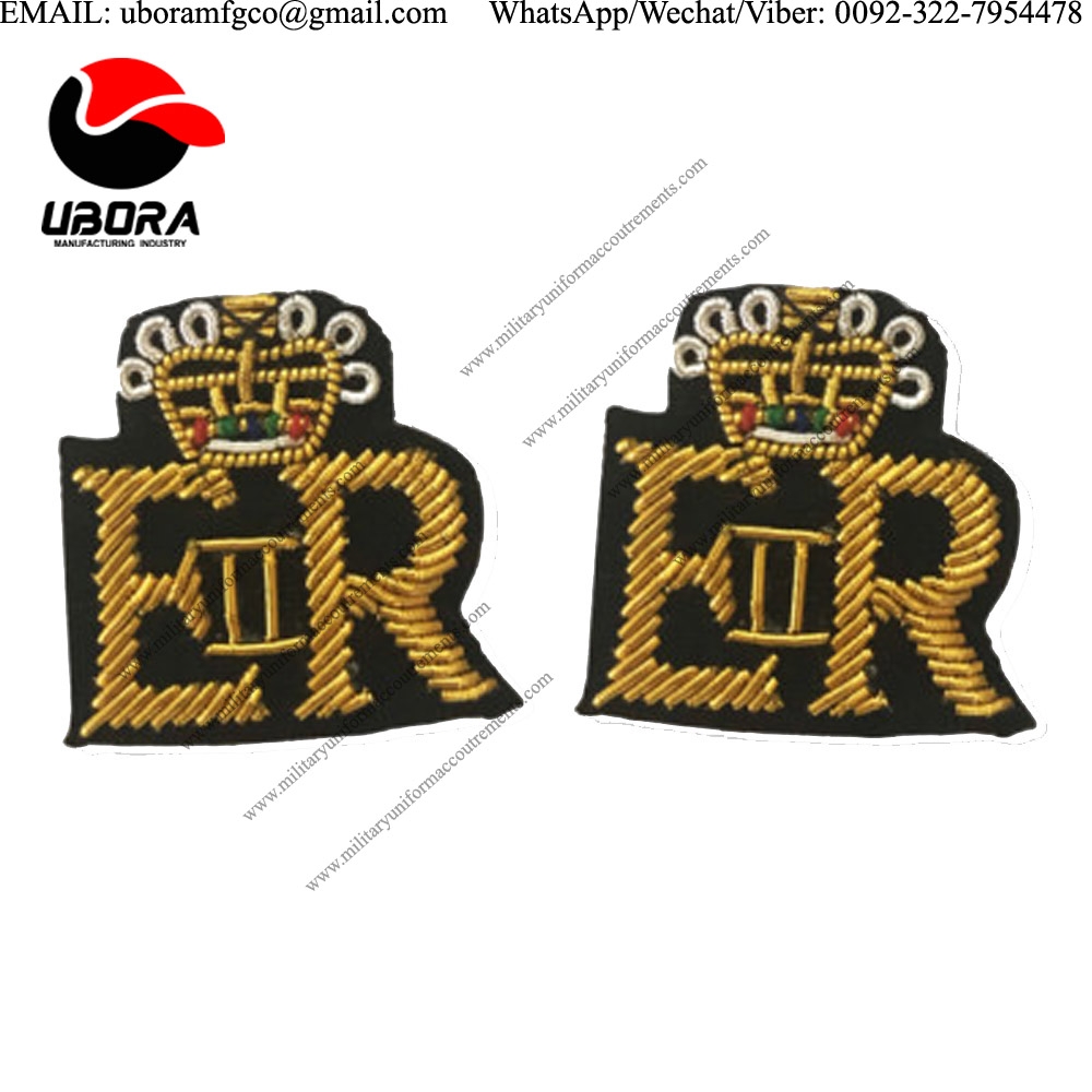 Military badge 1344 ROYAL CYPHER FOR MESS KIT MESS DRESS MILITARY GOLD WIRE BADGES, ARMY MESS DRESS 