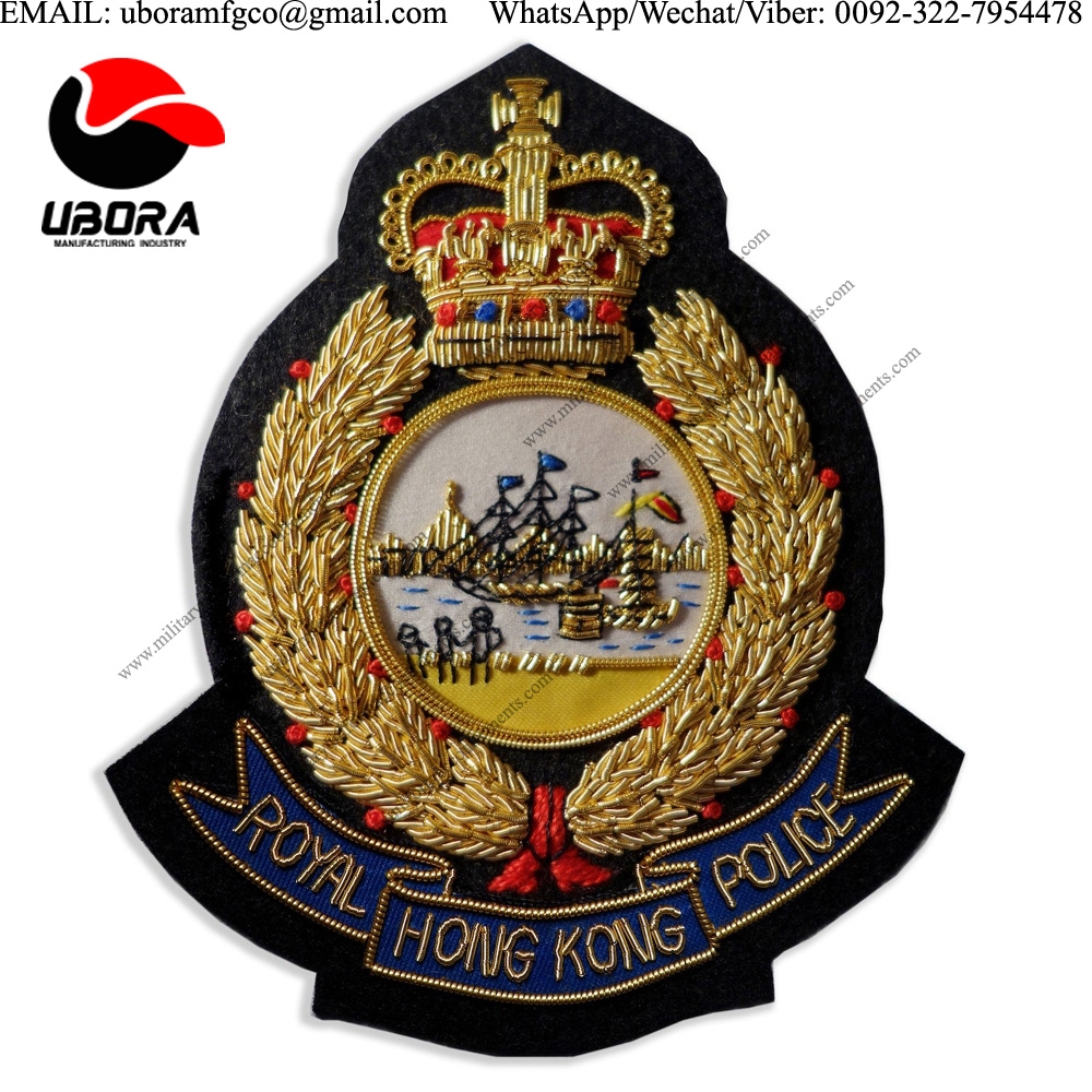 military uniform accoutrements Royal Hong Kong Police Badge Patches badges, Hand Embroidery Bullion