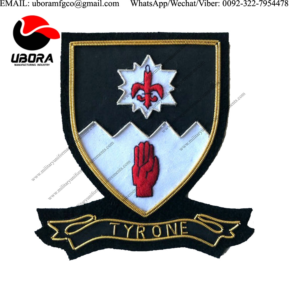 Military Uniform emblem HAND EMBROIDERED IRISH COUNTY - TYRONE - COLLECTORS HERITAGE ITEM Bullion 