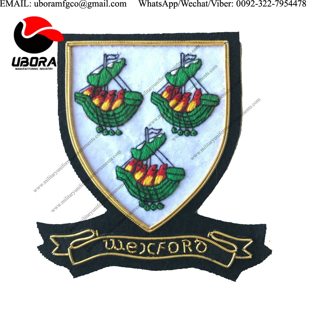 Military Uniform emblem HAND EMBROIDERED IRISH COUNTY WEXFORD - COLLECTORS HERITAGE ITEM bullion 
