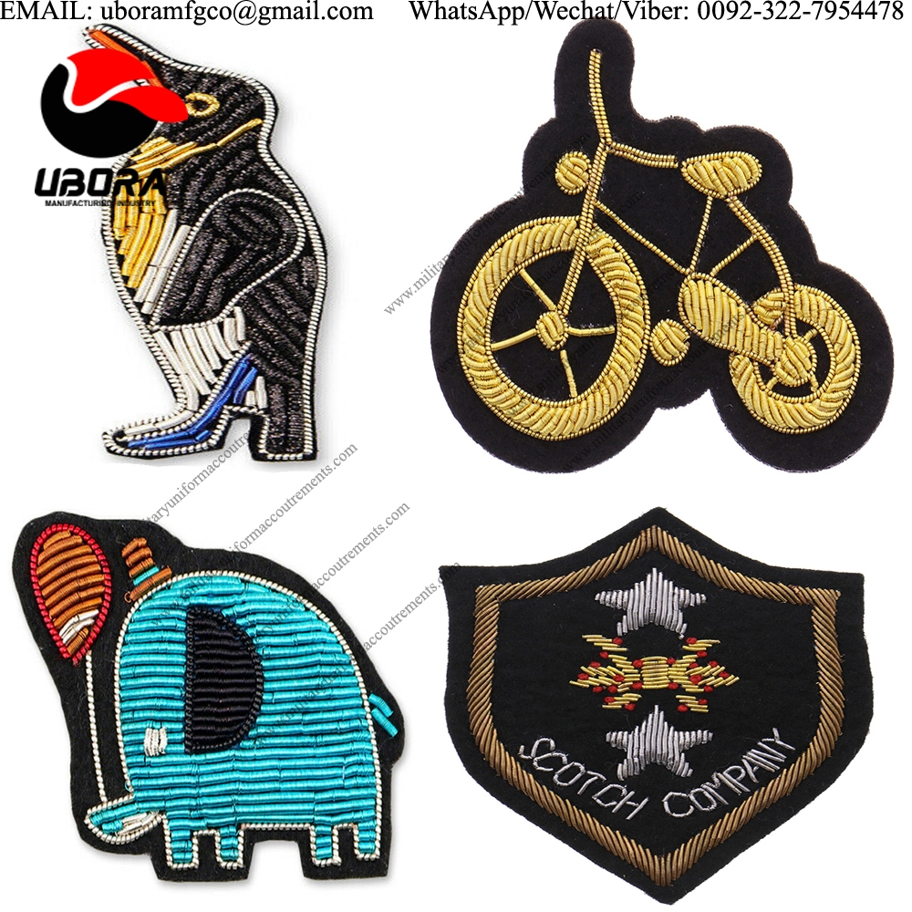 Wholesale Custom bullion wire Logo embroidery Patch Indian Bullion brooch Wire Clothing Lapel Metal 